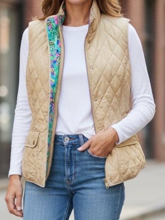 Lilly Pulitzer Jackets & Blazers - Lilly Pulitzer Quilted Beige Vest Size L